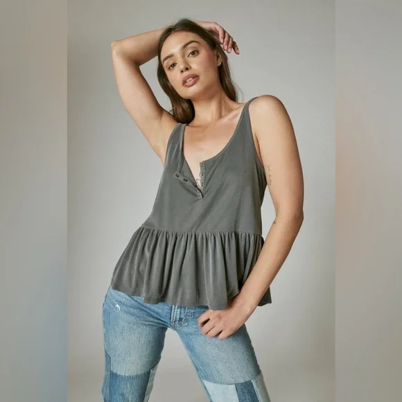 NWT Lucky Brand Sandwash Rib Henley Tank 🩶 - Picture 2 of 5